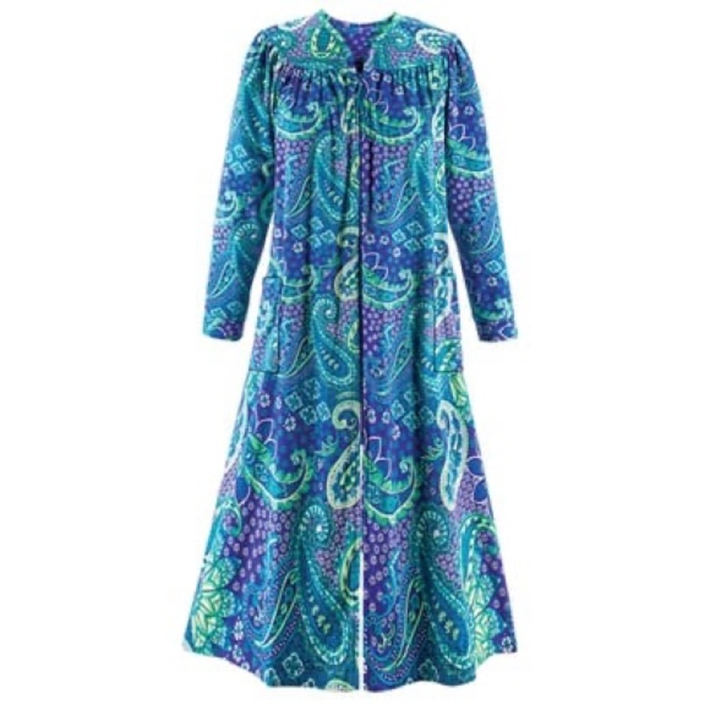 NWT Paisley Zip-Front Long-Sleeve Fleece Quilted Polyester Zip-front Robe XXL